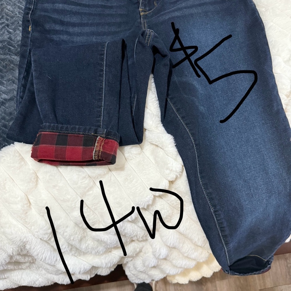 Maurices Dark Blue Ankle Jeans with Red Plaid Cuff